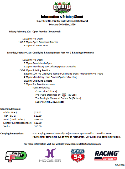 Super Fest No2. & Ray Ingle Memorial 54- Info Sheet